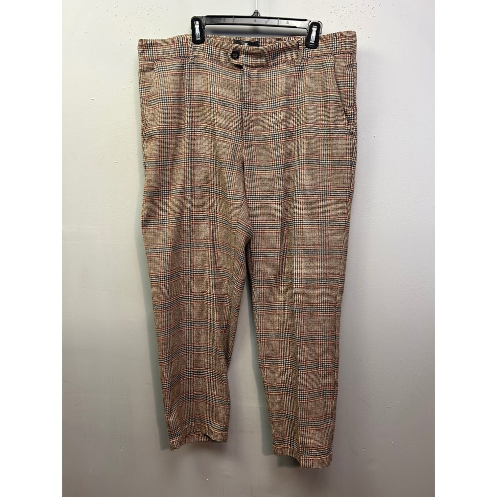 Houston White Trousers Mens XL 40x30 Brown Plaid Glen Check Wool Blend Pants